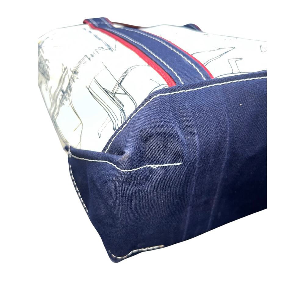 L.L. Bean Boat Tote canvas preppy Nautical Sailboat Print  red white blue VTG - Picture 7 of 14